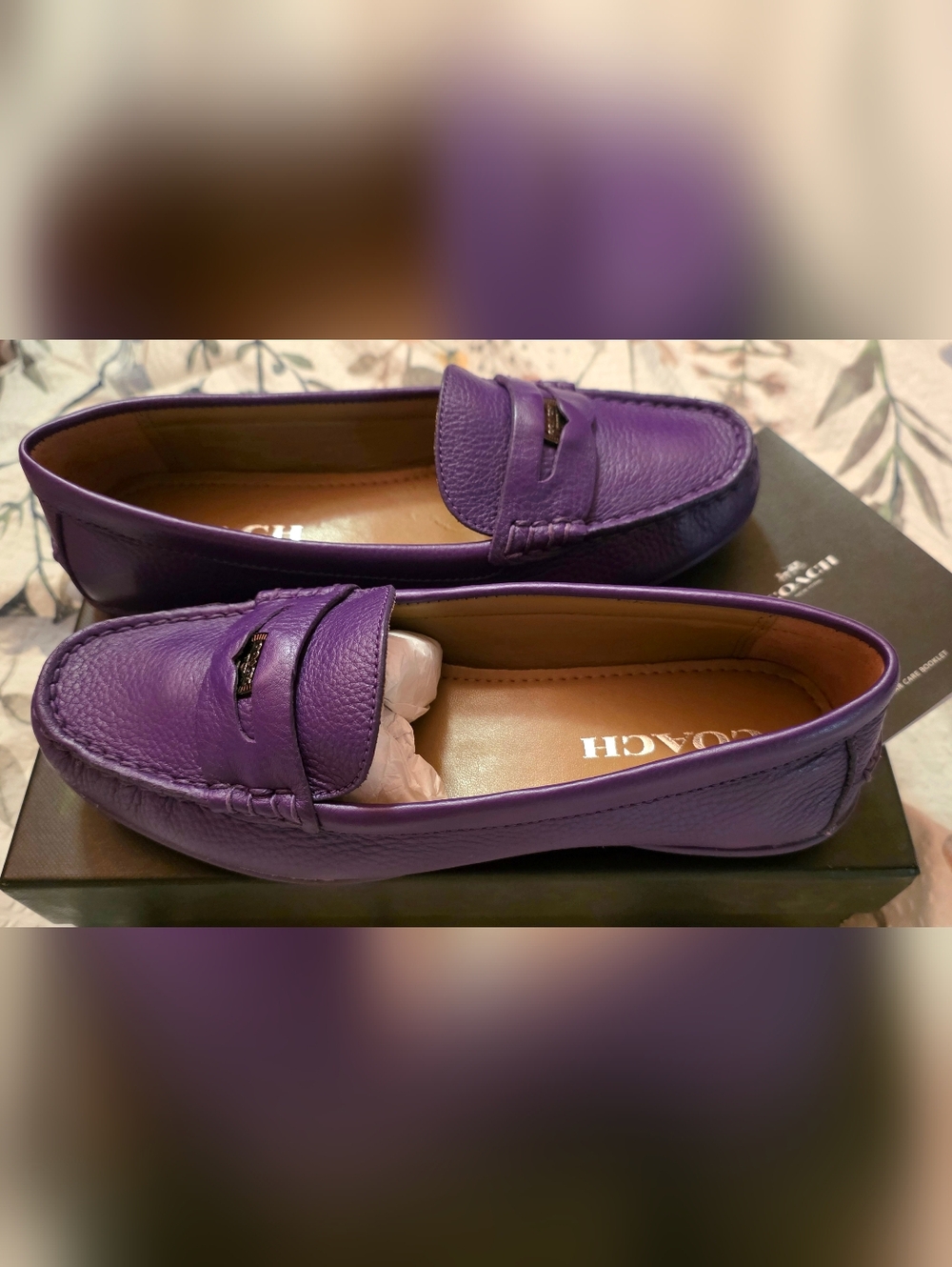 COACH Purple Leather Penny Loafers Women